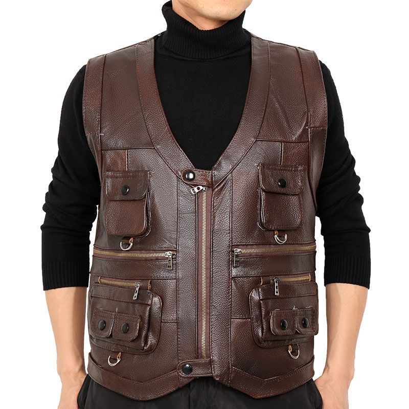 Motorcycle Gear Vest - Sığır derisi Hakiki Deri Yelek Yelek